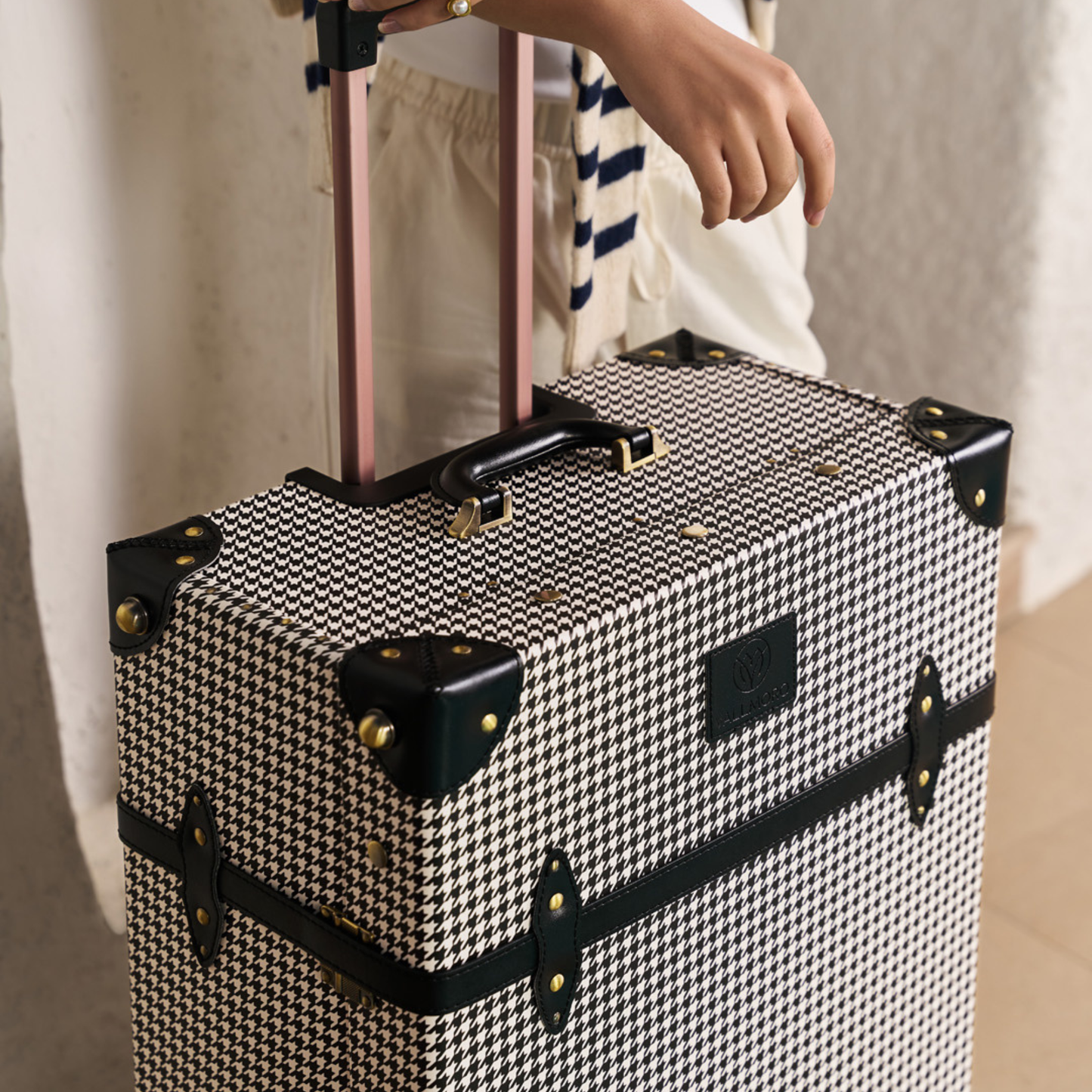 28" large hard shell luggage with textile exterior finish detail