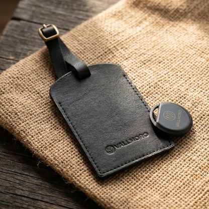 smart luggage tracker for secure travel and location monitoring comes along with leather luggage tag