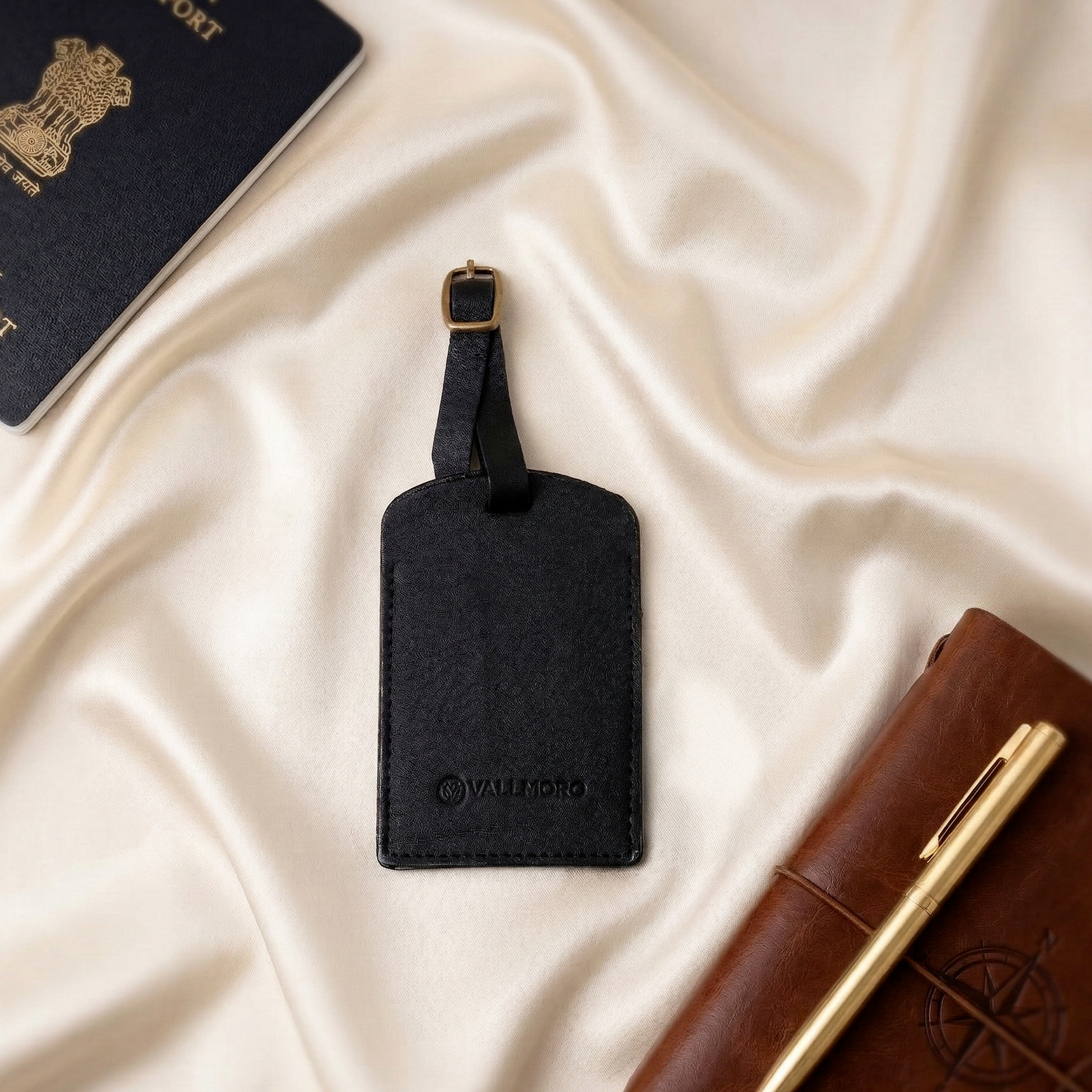 premium leather luggage tag with minimal design travel accessory