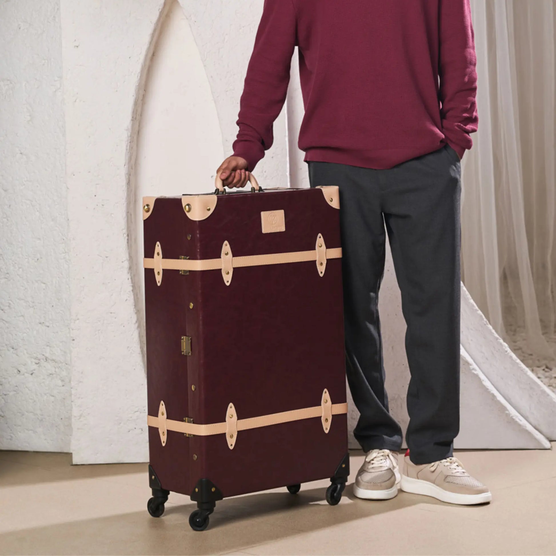 large 28 inch hard shell luggage trunk extended travel capacity design, premium and handcrafted