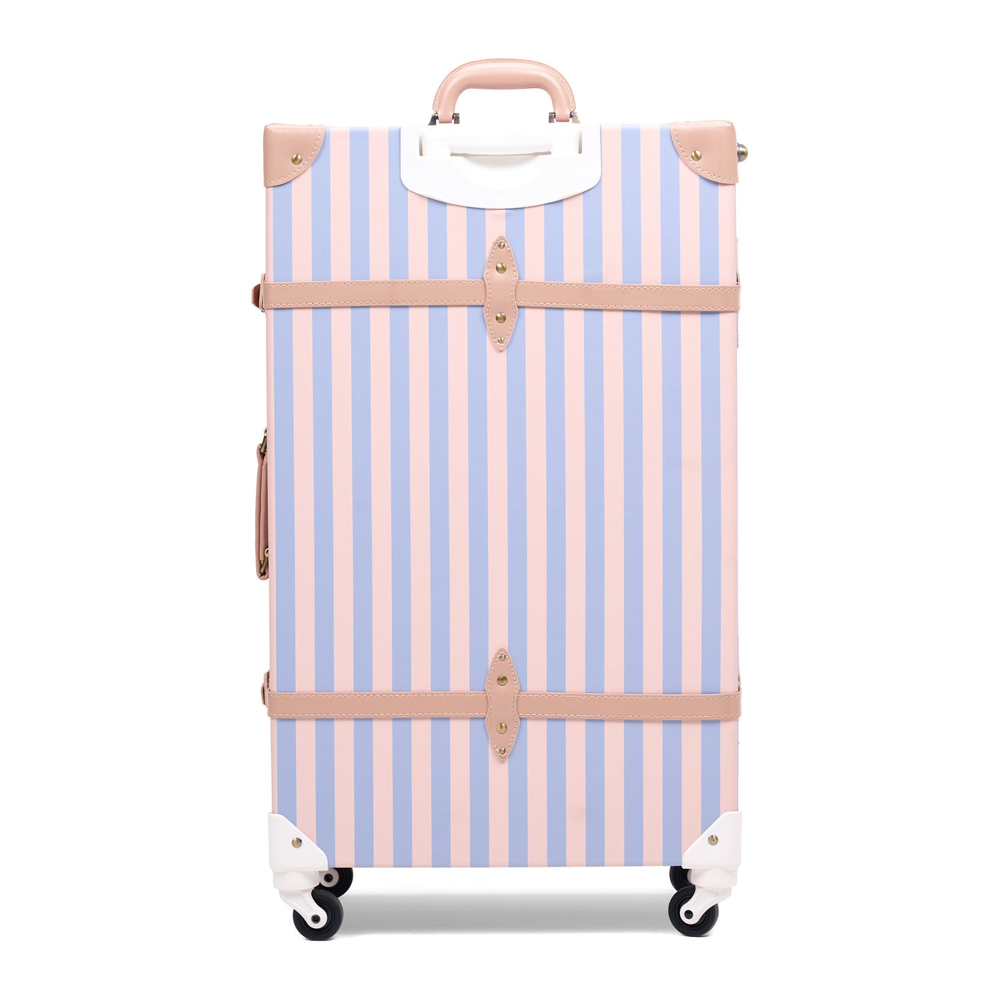 28" large hard shell luggage with vegan leather exterior finish detail