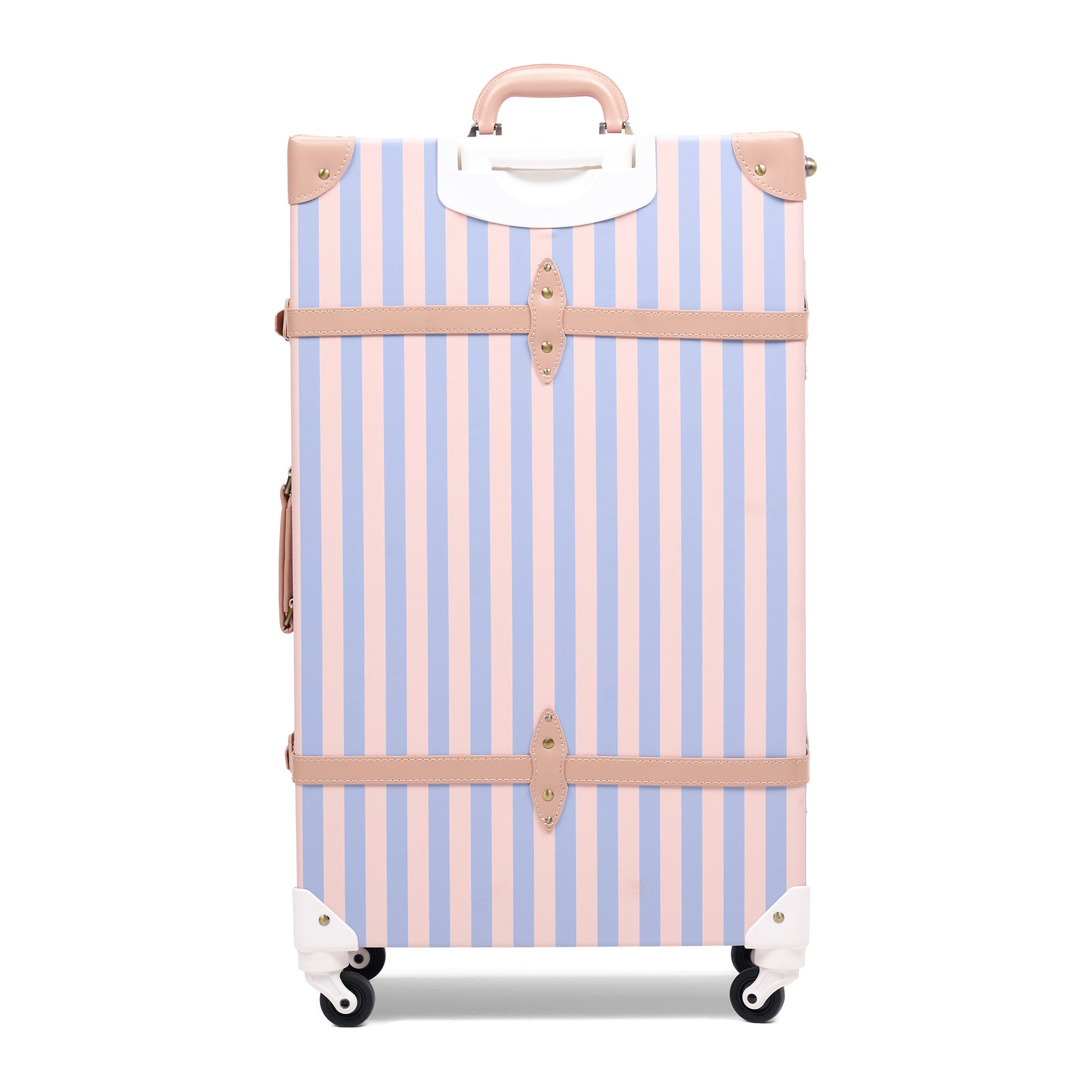 28" large hard shell luggage with vegan leather exterior finish detail