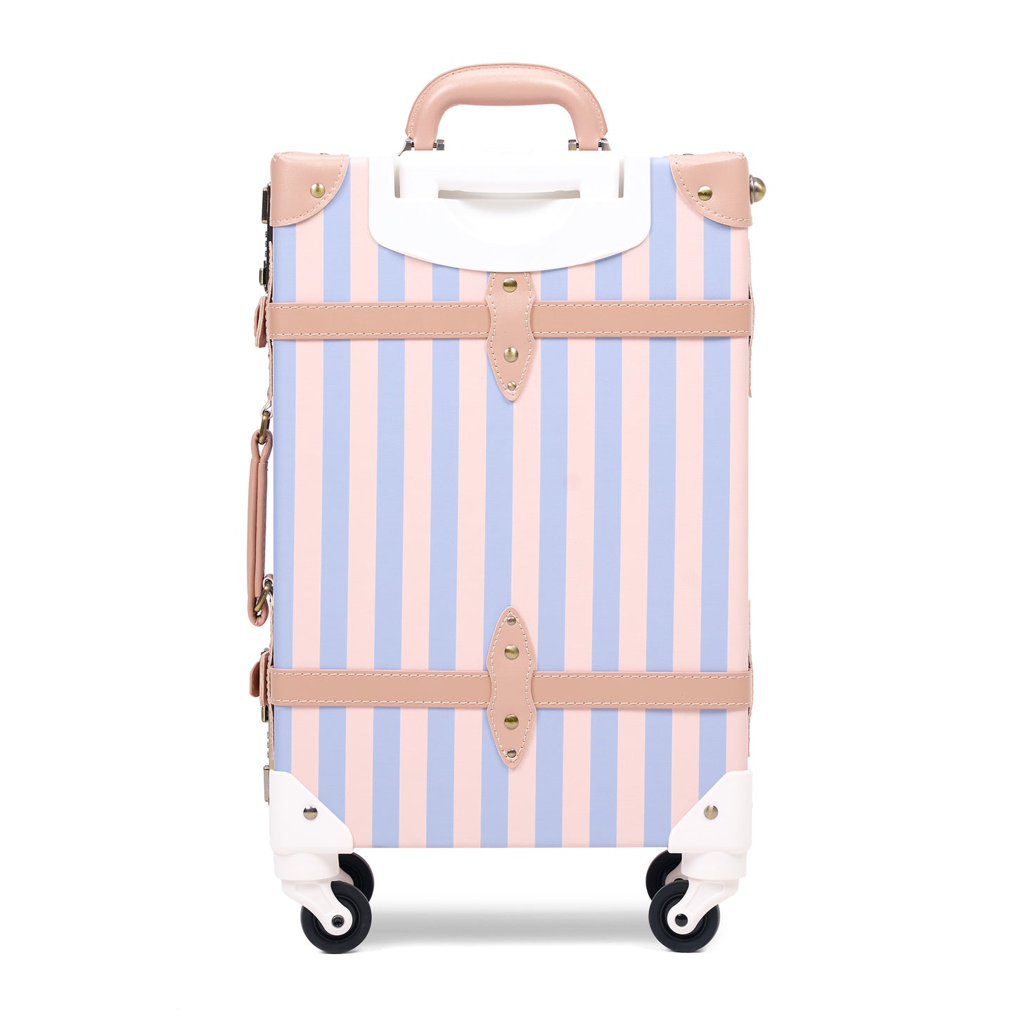 20'' carry on hard shell luggage with vegan leather exterior finish detail