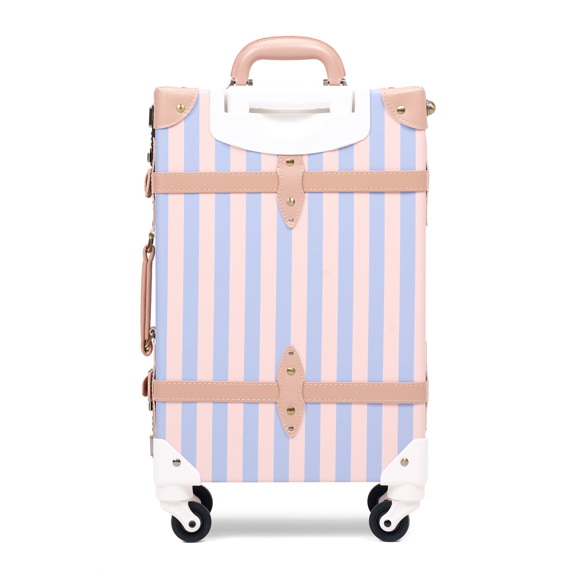 20'' carry on hard shell luggage with vegan leather exterior finish detail