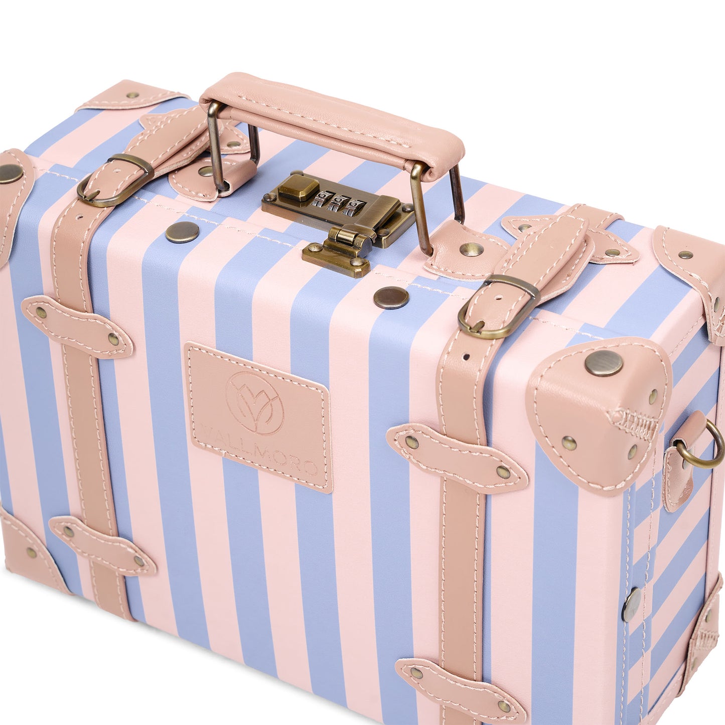 compact hard shell luggage with vegan leather exterior finish detail