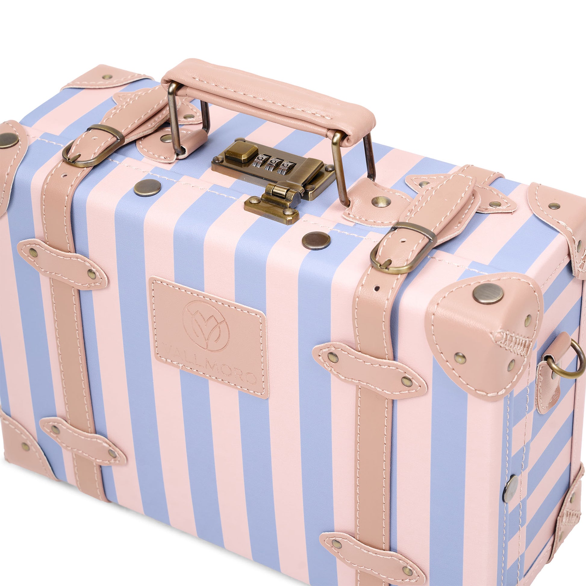 compact hard shell luggage with vegan leather exterior finish detail