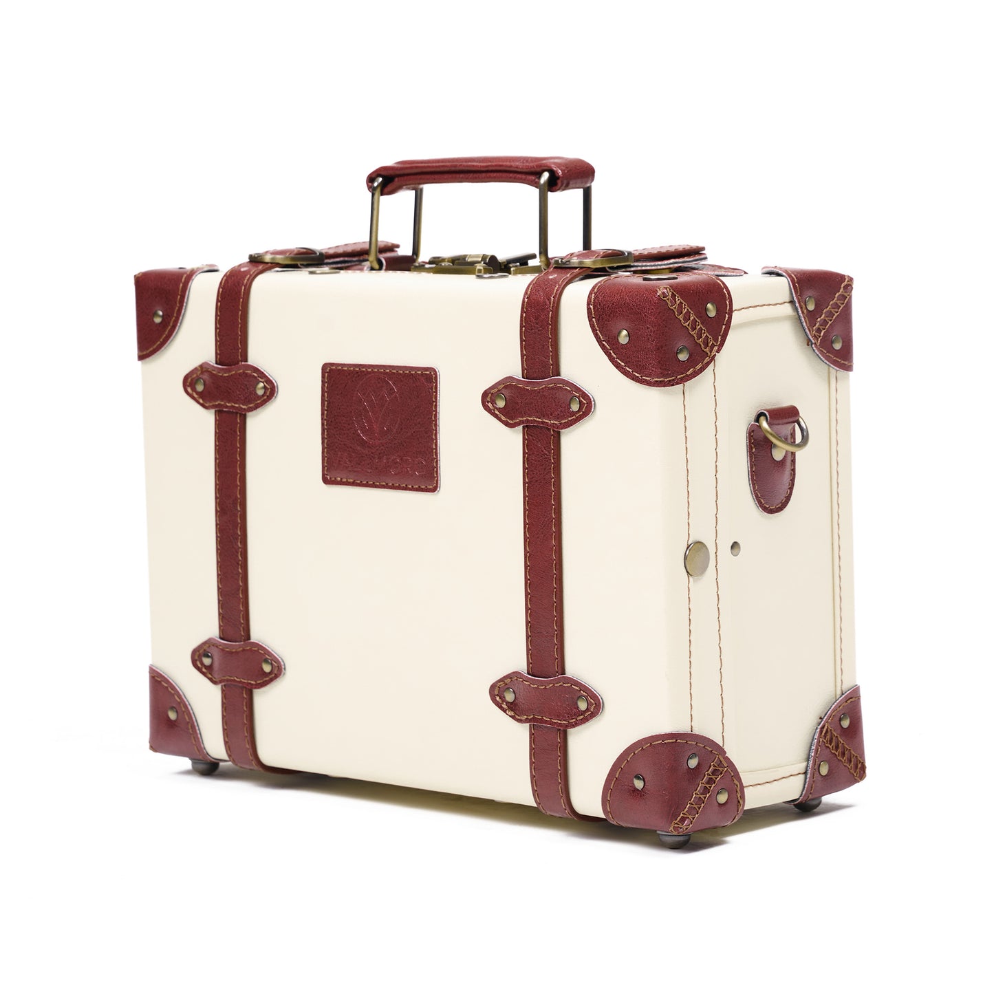 compact 13 inch hard shell luggage trunk side profile structured build