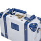 compact hard shell luggage with vegan leather exterior finish detail