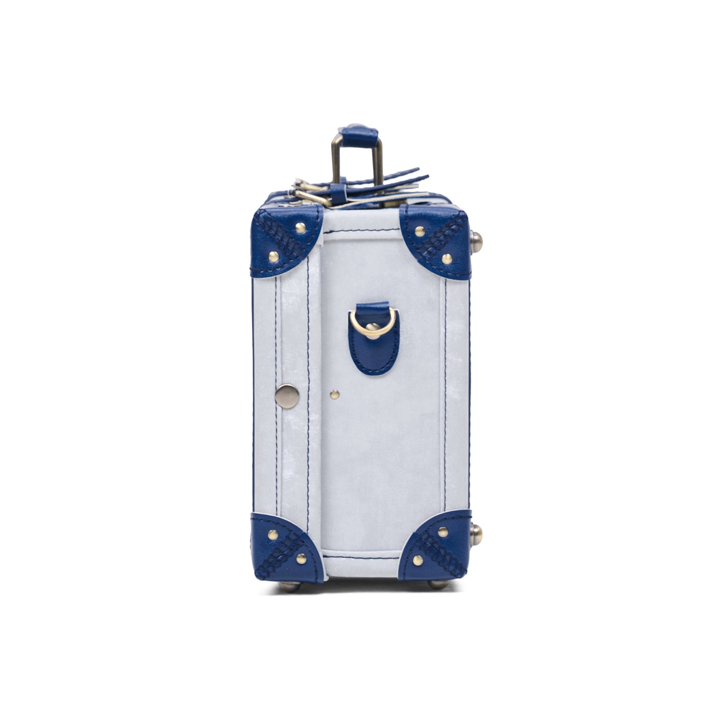 compact 13 inch hard shell luggage trunk side profile structured build